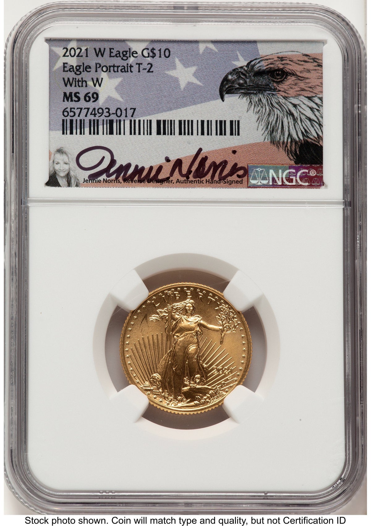 2021-W TY2 Gold Eagle 1/4 oz Unfinished Proof Dies Jennie Eagle Flag NGC PF69 Norris