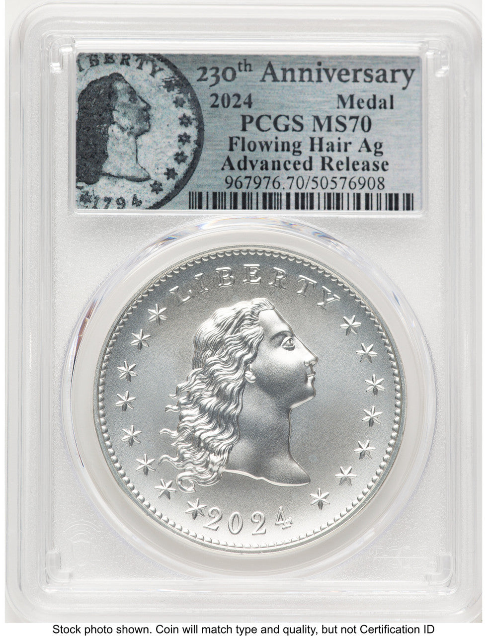 2024-(P) Silver 230th Anniversary Flowing Hair Medal AR Flowing Hair Label Modern Commemoratives PCGS MS70 (772852079)