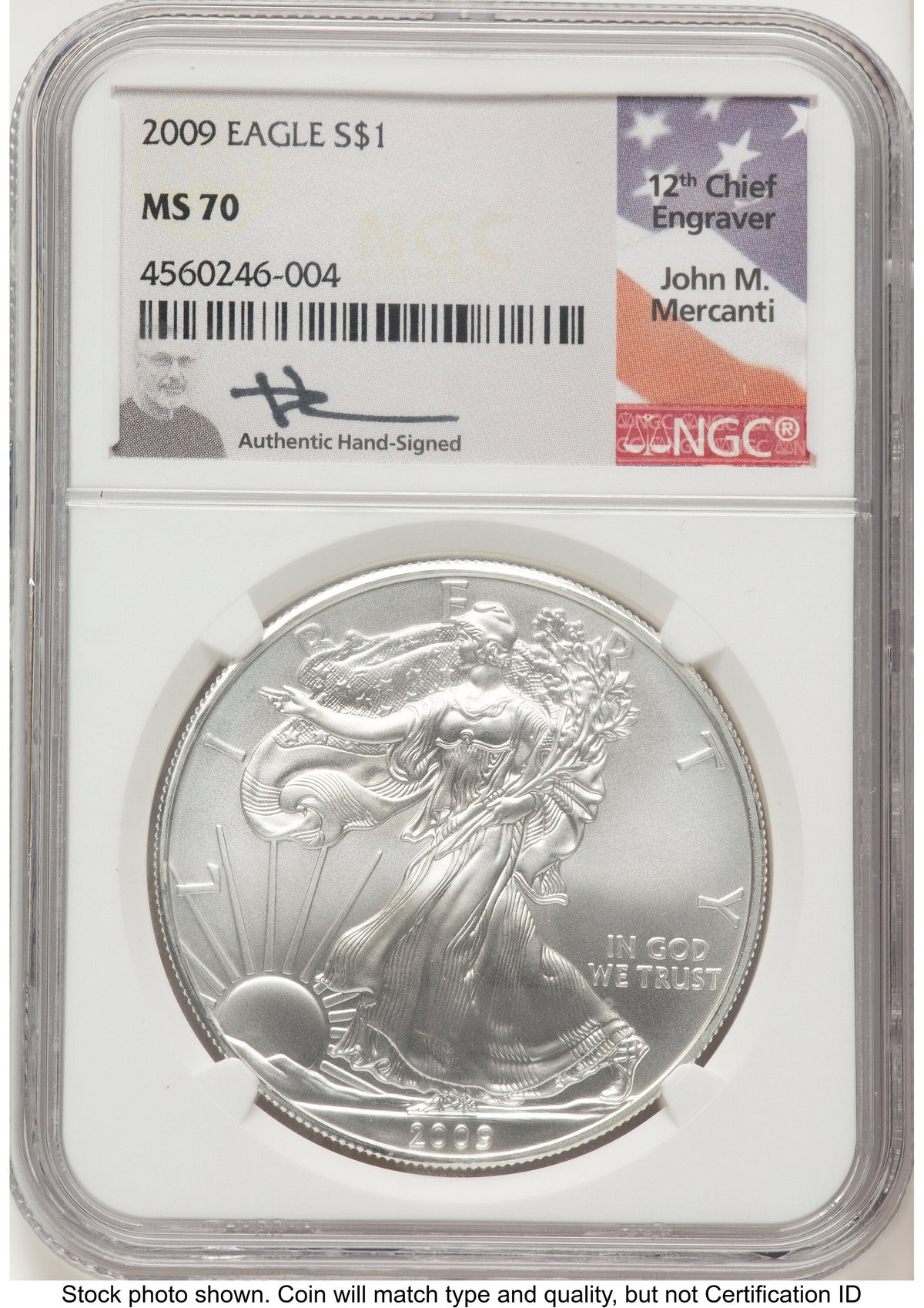 2009 Silver Eagle John NGC MS70 Mercanti