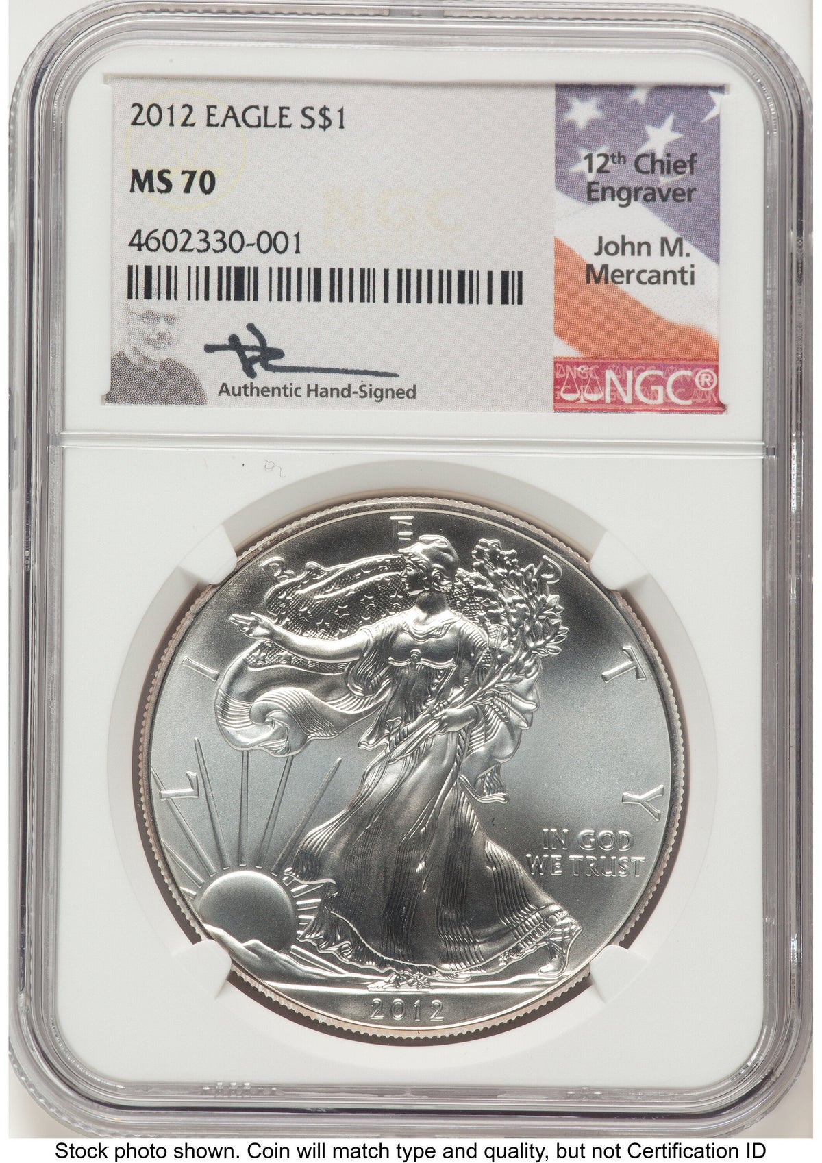 2012 Silver Eagle John NGC MS70 Mercanti