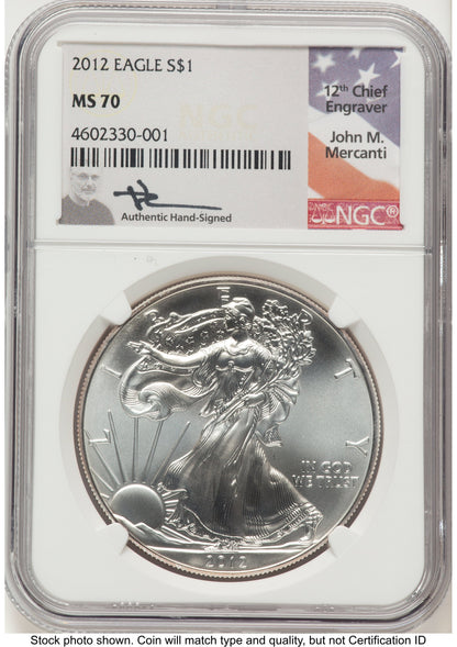 2012 Silver Eagle John NGC MS70 Mercanti