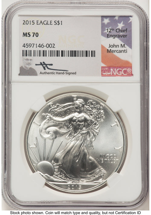 2015 Silver Eagle John NGC MS70 Mercanti