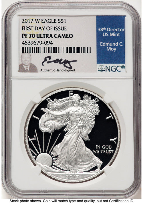 2017-W Proof Silver Eagle 1 oz FDI NGC PF70 Ed Moy