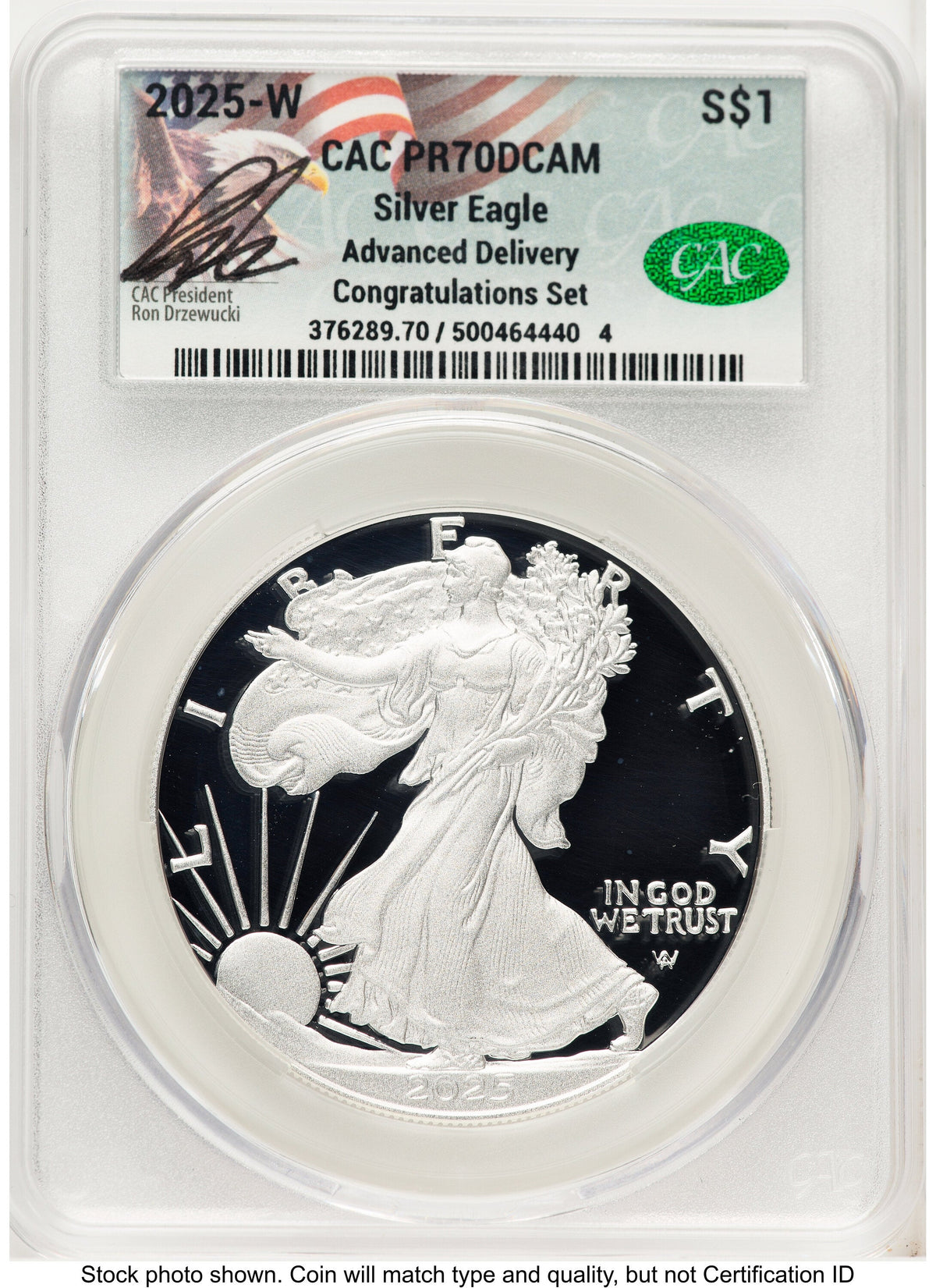 2025-W Proof Silver Eagle Congratulations Set 1 oz Advanced Delivery Ron Drzewucki CACG PR70
