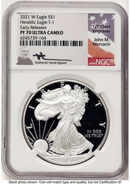 2021-W TY1 Proof Silver Eagle 1 oz ER John NGC PF70 Mercanti