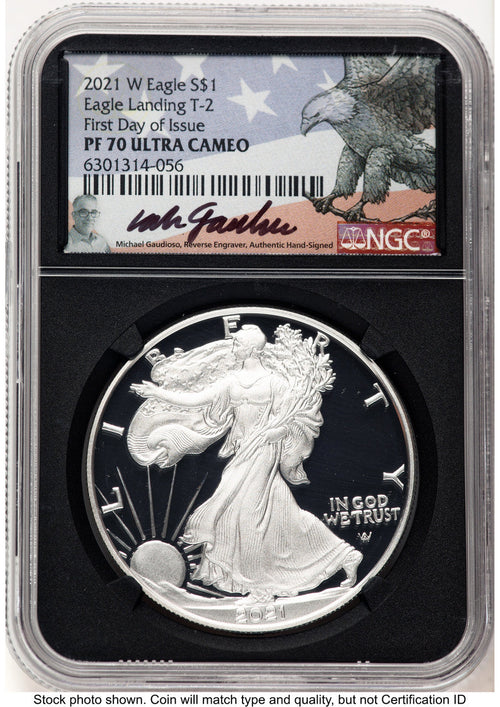2021-W TY2 Proof Silver Eagle 1 oz FDI Michael Gaudioso Eagle Flag NGC PF70