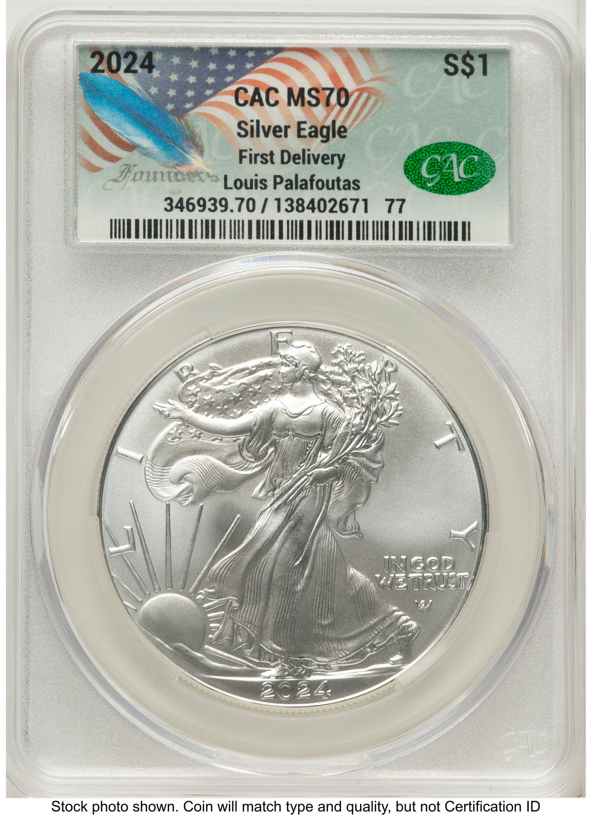 2024 Silver Eagle First Delivery Louis Palafoutas CACG MS70