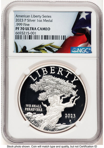 2023-P Silver American Liberty High Relief Medal Bunting Flag Medals and Tokens NGC MS70
