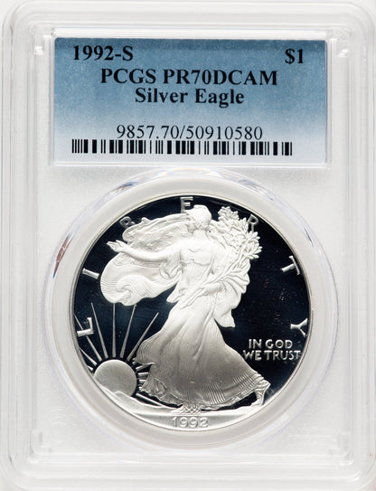 1992-S Proof Silver Eagle 1 oz Blue Gradient PCGS PR70