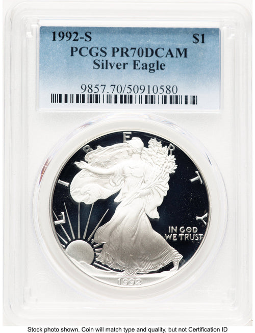 1992-S Proof Silver Eagle 1 oz Blue Gradient PCGS PR70 (776046009)