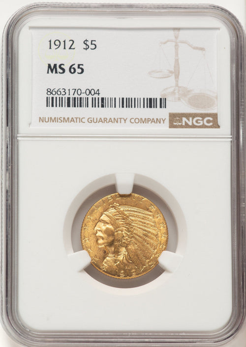 1912 $5 Indian Half Eagle NGC MS65 (776350020)