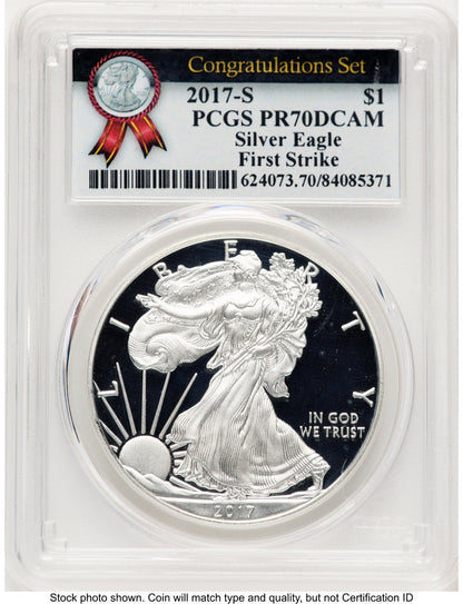 2017-S Proof Silver Eagle Congratulations Set 1 oz FS Congratulations Set Label PCGS PR70