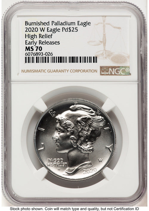 2020-W Palladium Eagle 1 oz Burnished ER Brown Label NGC MS70