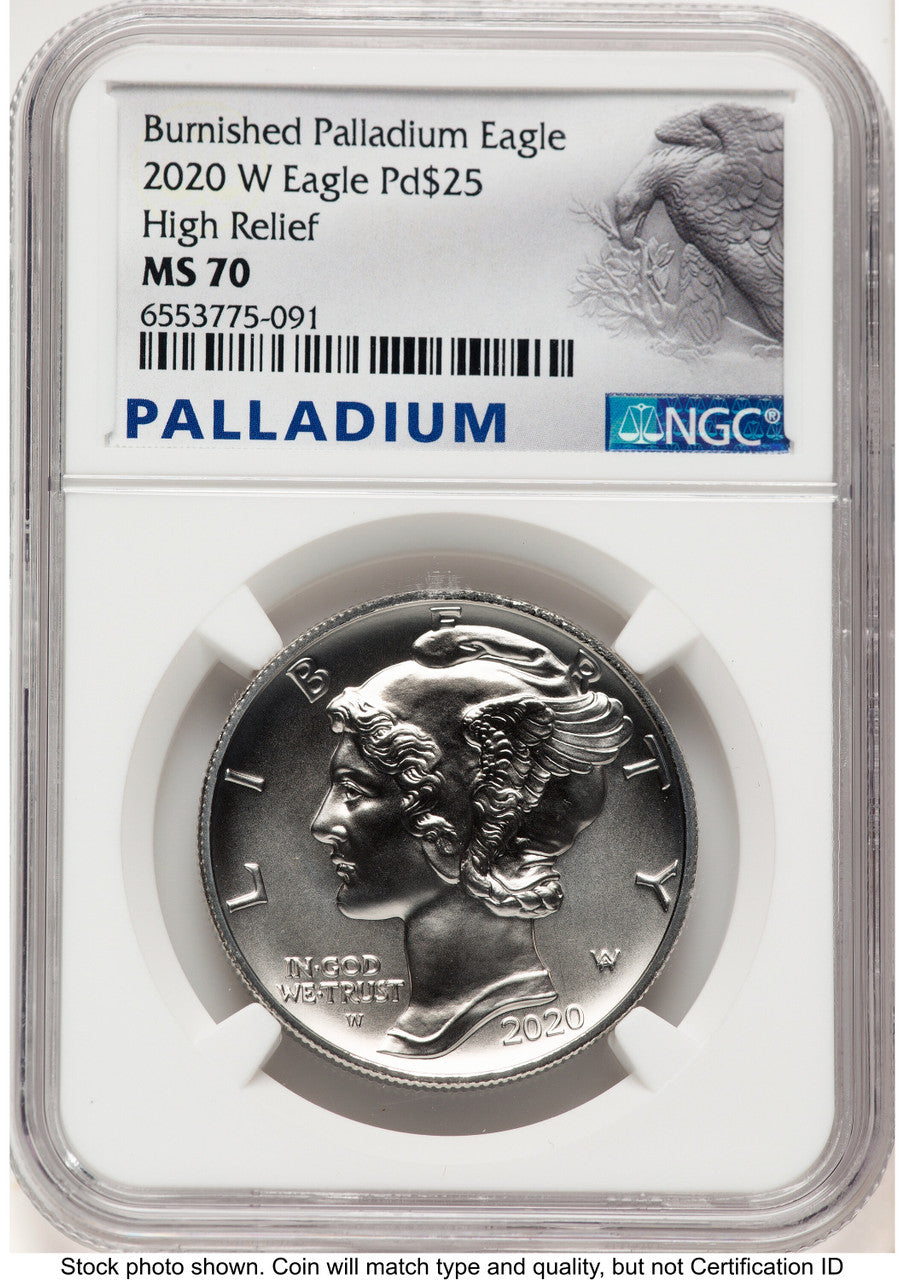 2020-W Palladium Eagle 1 oz Burnished Palladium Label NGC MS70 (777223064)