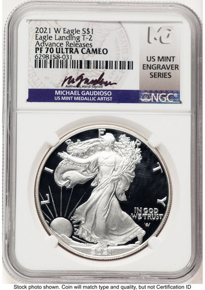2021-W TY2 Proof Silver Eagle 1 oz AR Michael Gaudioso US Mint Engraver Series NGC PF70