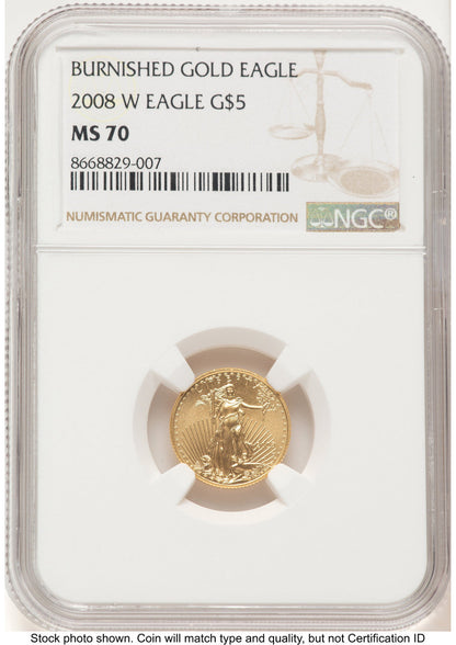 2008-W Burnished Gold Eagle 1/10 oz Brown Label NGC MS70