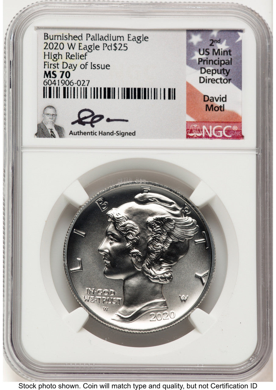 2020-W Palladium Eagle 1 oz Burnished FDI David Motl NGC MS70