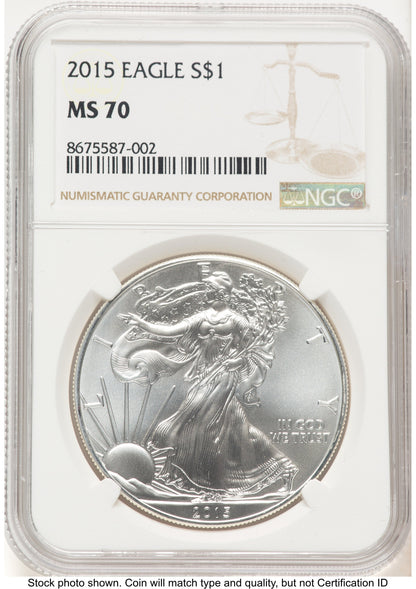 2015 Silver Eagle Brown Label NGC MS70