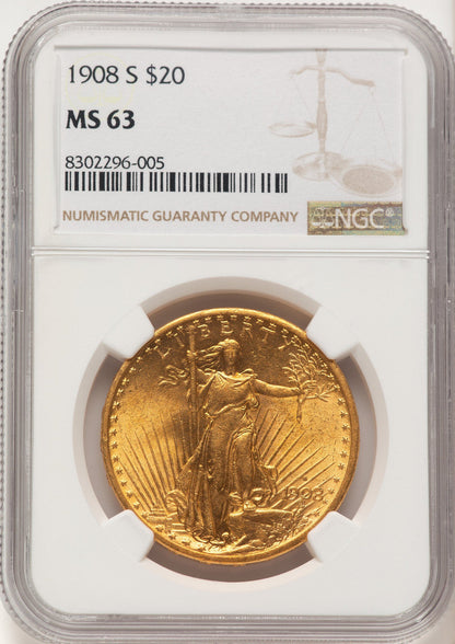 1908-S $20 Saint-Gaudens Double Eagle NGC MS63