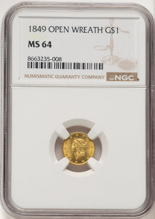 1849 G$1 Gold Dollar NGC MS64