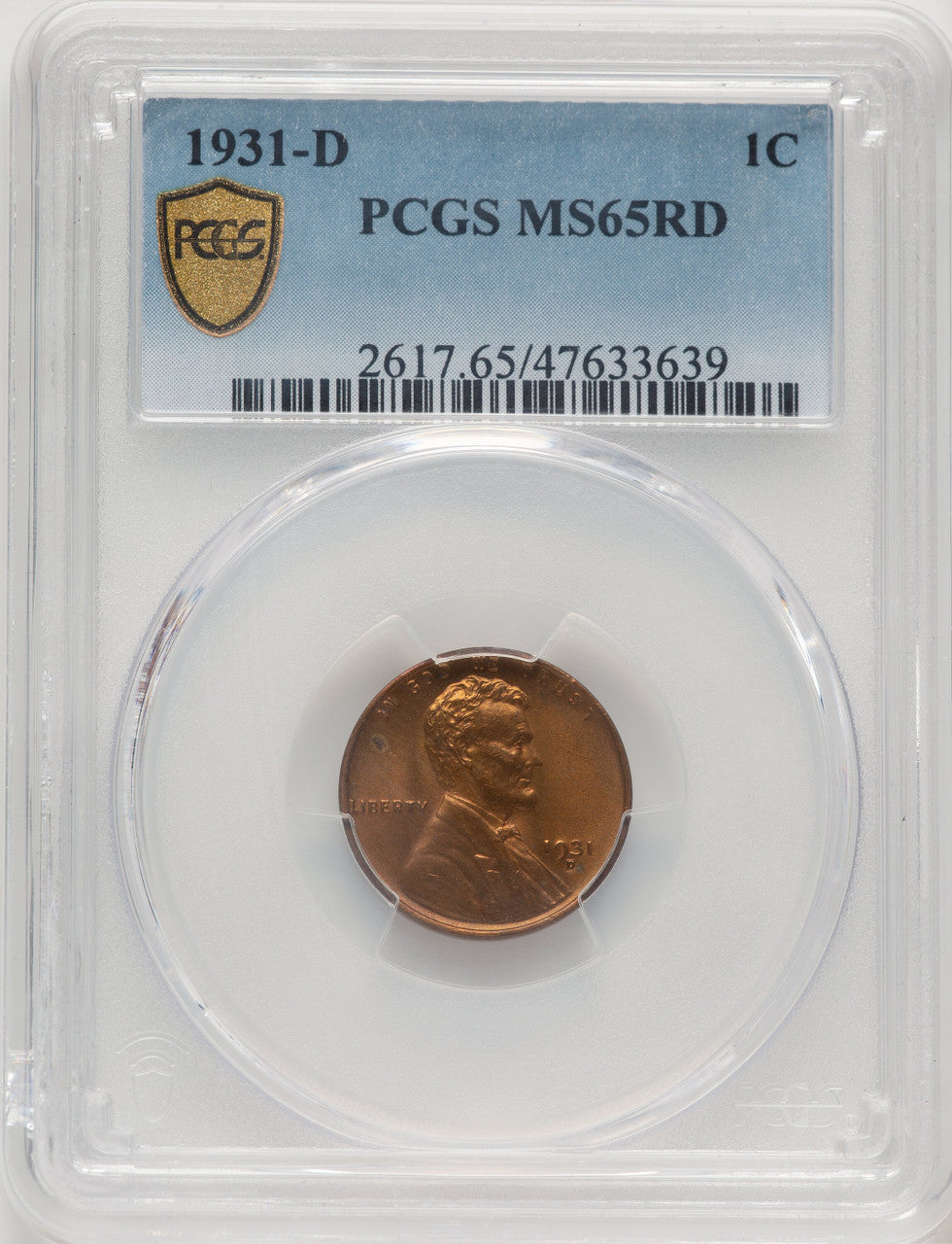 1931-D 1C RD Lincoln Cent PCGS MS65 (777581024)