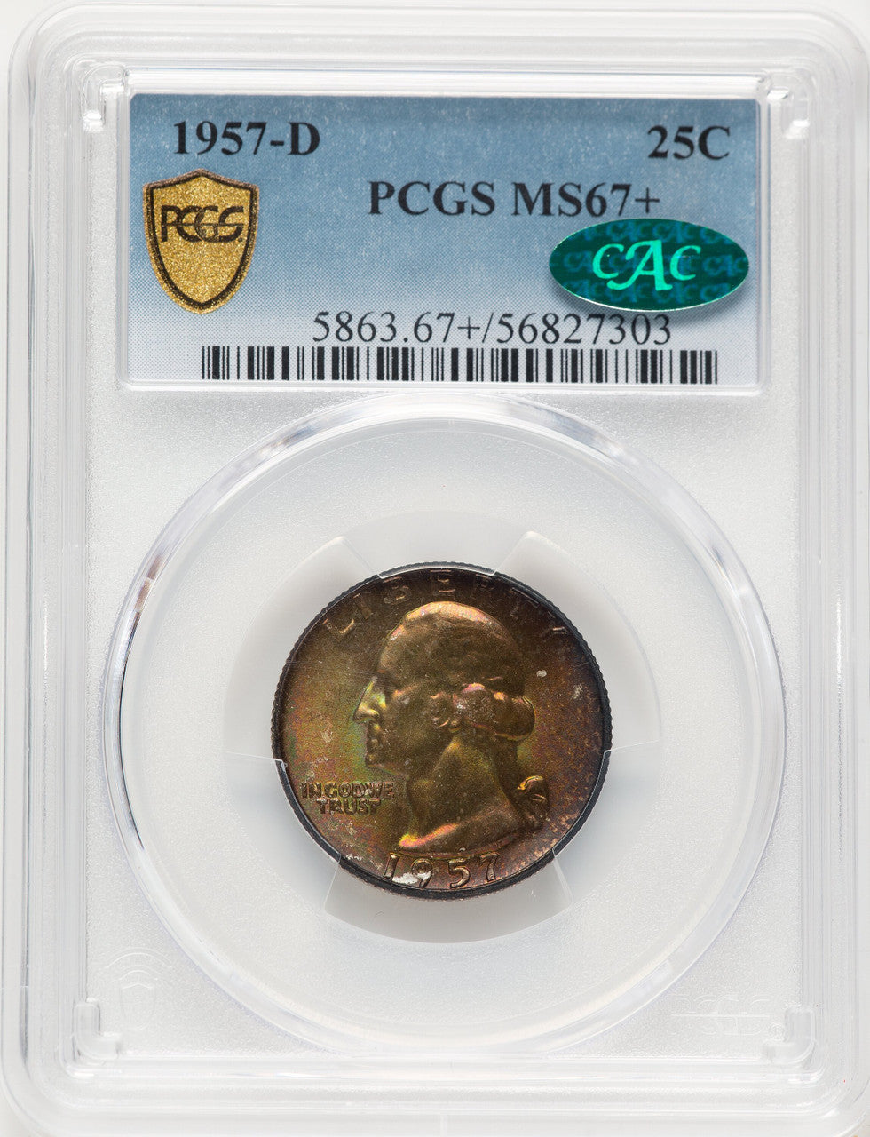 1957-D 25C CAC Washington Quarter PCGS MS67+