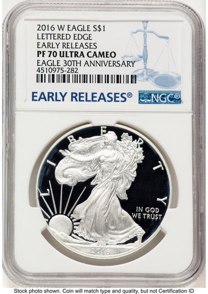 2016-W Proof Silver Eagle 1 oz ER Blue NGC PF70 (778015015)