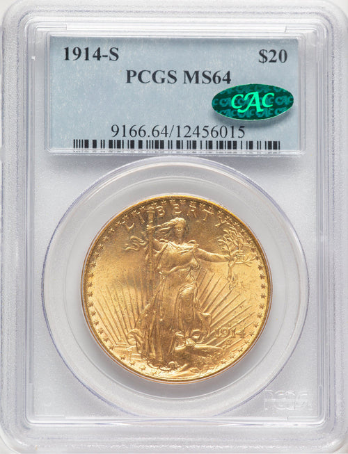 1914-S $20 CAC Saint-Gaudens Double Eagle PCGS MS64