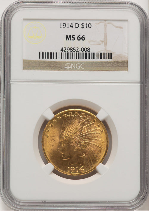 1914-D $10 Indian Eagle NGC MS66 (778256017)