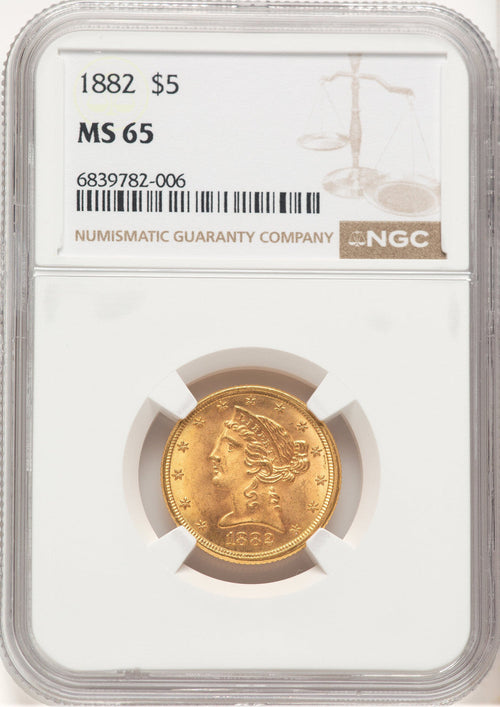 1882 $5 Liberty Half Eagle NGC MS65 (778352001)
