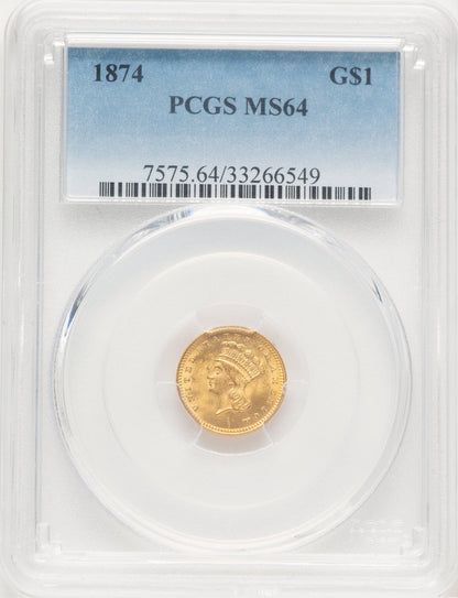 1874 G$1 Gold Dollar PCGS MS64 (778418001)