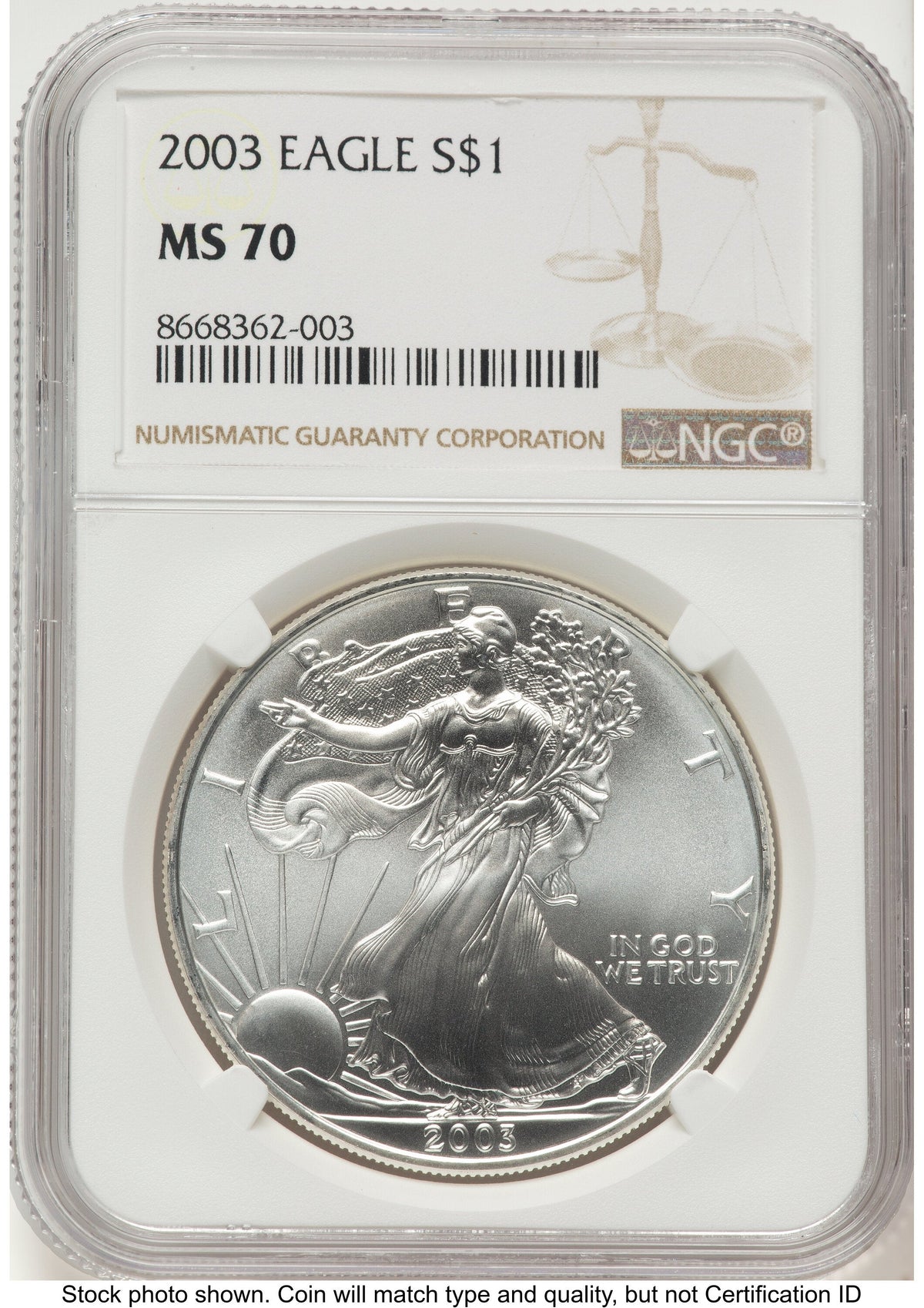 2003 Silver Eagle Brown Label NGC MS70