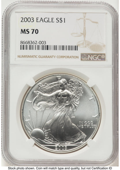 2003 Silver Eagle Brown Label NGC MS70