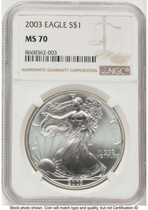2003 Silver Eagle Brown Label NGC MS70