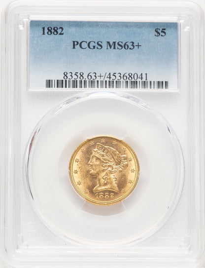 1882 $5 Liberty Half Eagle PCGS MS63+