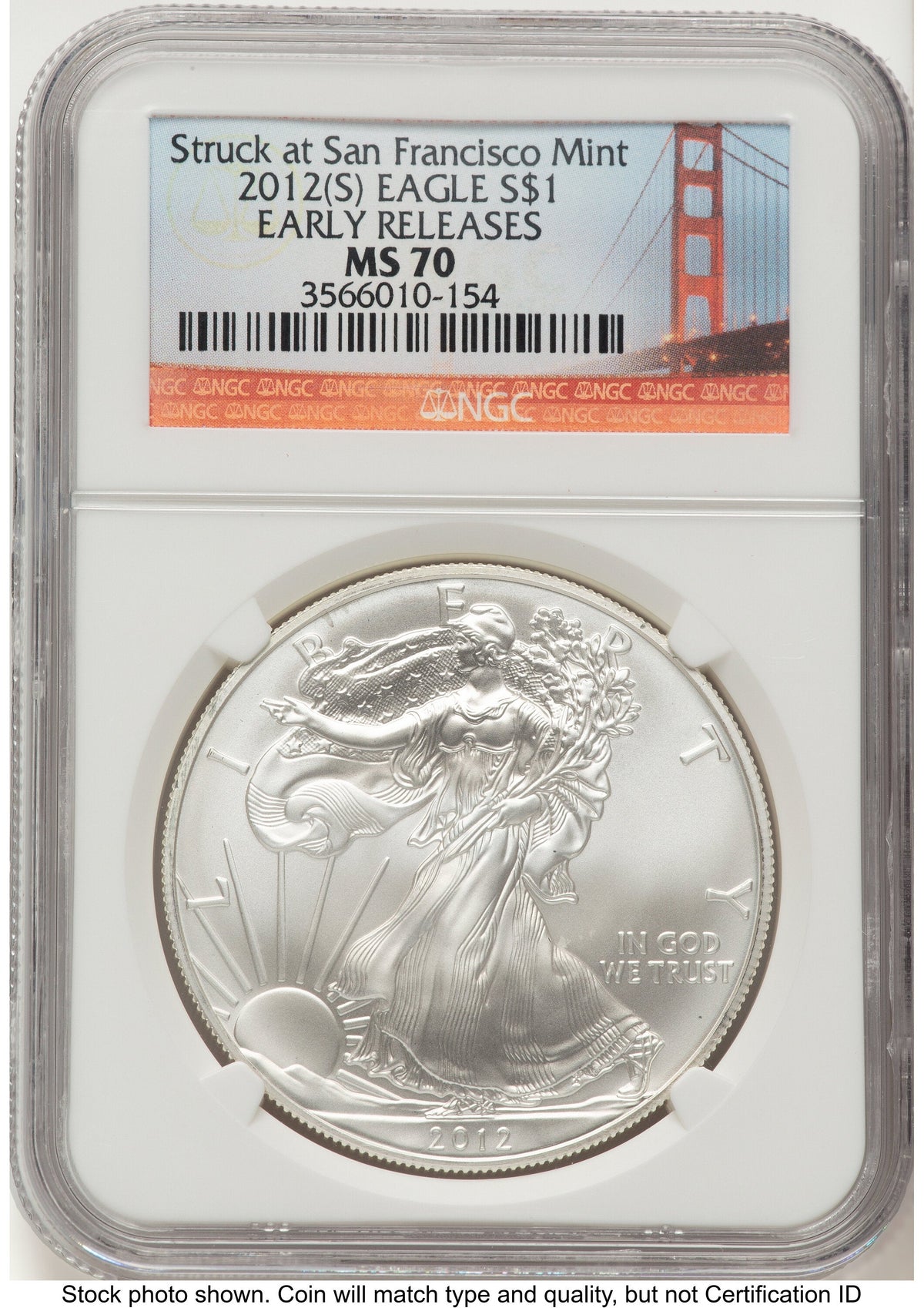 2012-(S) Silver Eagle ER San Francisco Bridge Label NGC MS70
