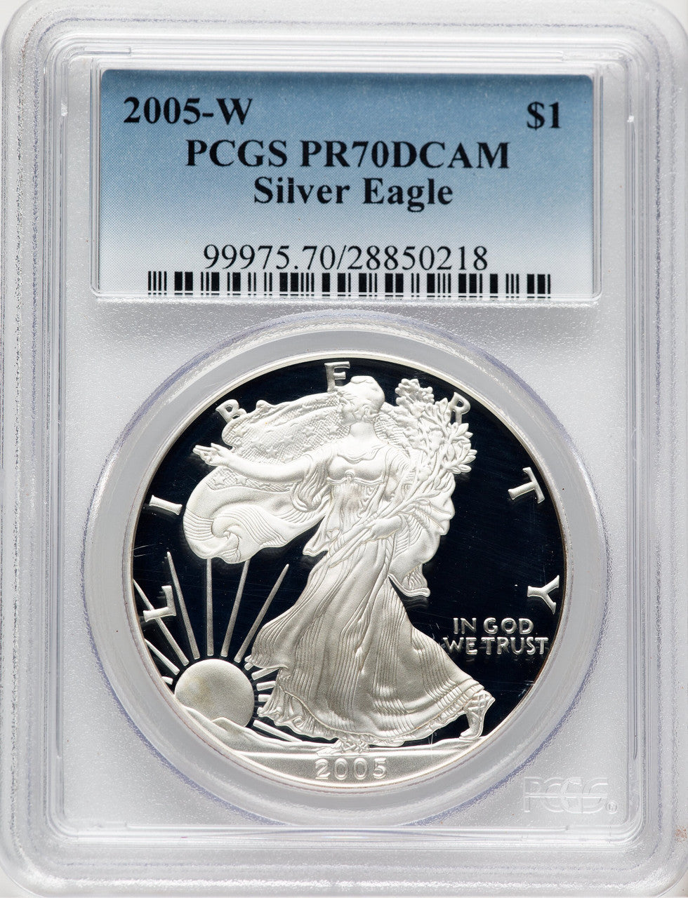 2005-W Proof Silver Eagle 1 oz Blue Gradient PCGS PR70