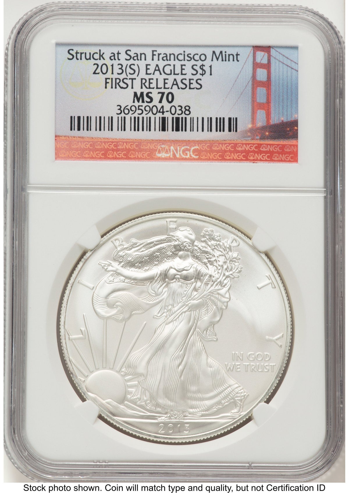2013-(S) Silver Eagle FR San Francisco Bridge Label NGC MS70