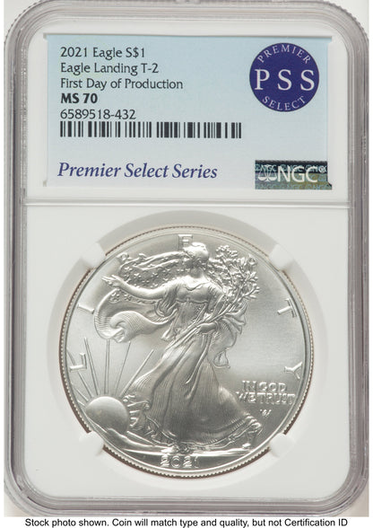 2021 Silver Eagle Type 2 Premier Select Series First Day of Production NGC MS70