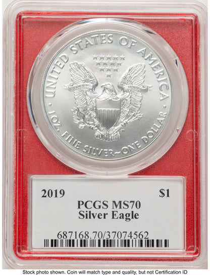 2019 Silver Eagle Trump  History in Your Hands  Red Frame Label PCGS MS70