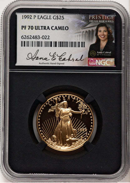 1992-P Proof Gold Eagle 1/2 oz Anna Cabral Prestige Treasurer Series NGC PF70