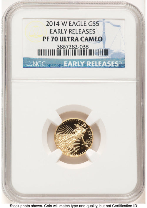 2014-W Proof Gold Eagle 1/10 oz ER Blue NGC PF70