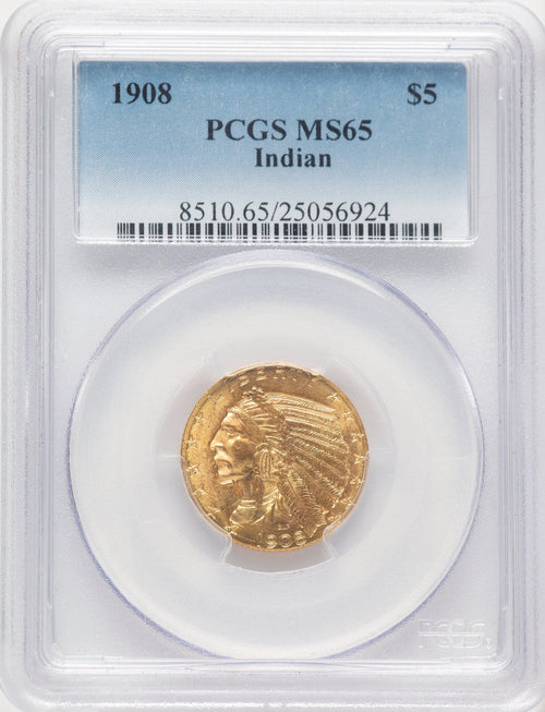1908 $5 Indian Blue Gradient Indian Half Eagle PCGS MS65