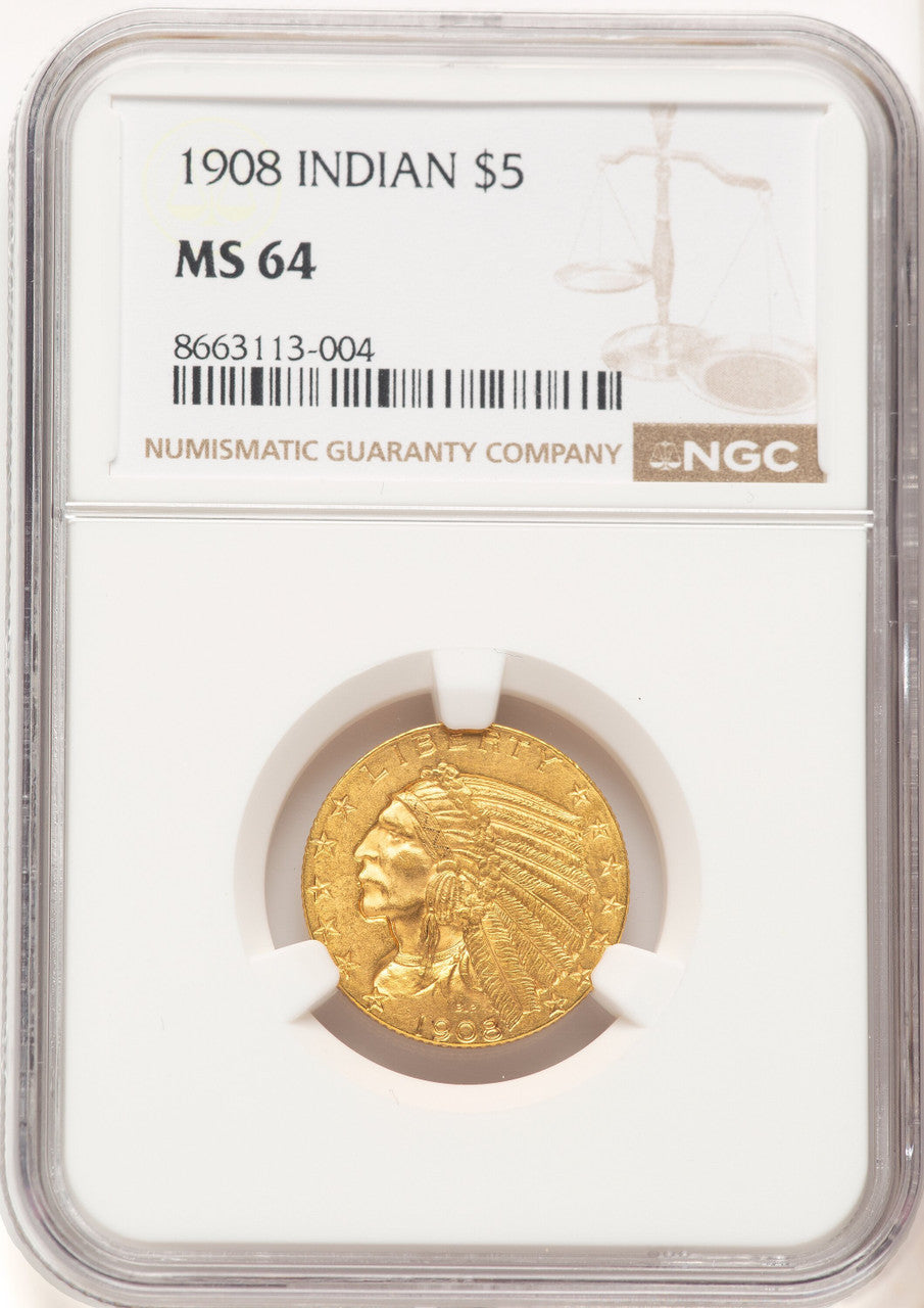 1908 $5 Indian Half Eagle NGC MS64