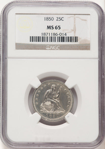 1850 25C Seated Quarter NGC MS65