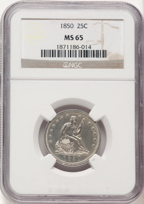 1850 25C Seated Quarter NGC MS65