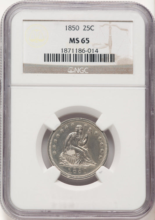 1850 25C Seated Quarter NGC MS65