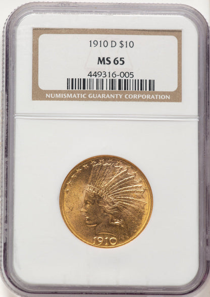 1910-D $10 Indian Eagle NGC MS65