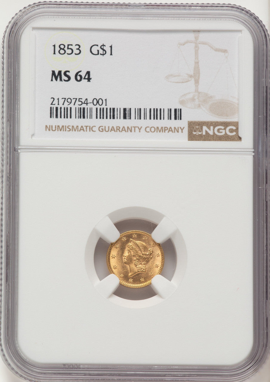 1853 G$1 Gold Dollar NGC MS64