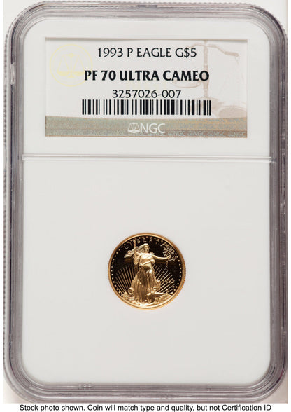 1993-P Proof Gold Eagle 1/10 oz Brown Label NGC PF70